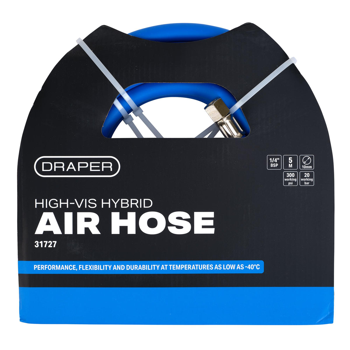 High Visibility Hybrid Air Hose, 5m x 10mm, 1/4" BSP, Blue