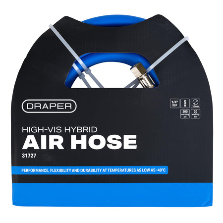 High Visibility Hybrid Air Hose, 5m x 10mm, 1/4" BSP, Blue