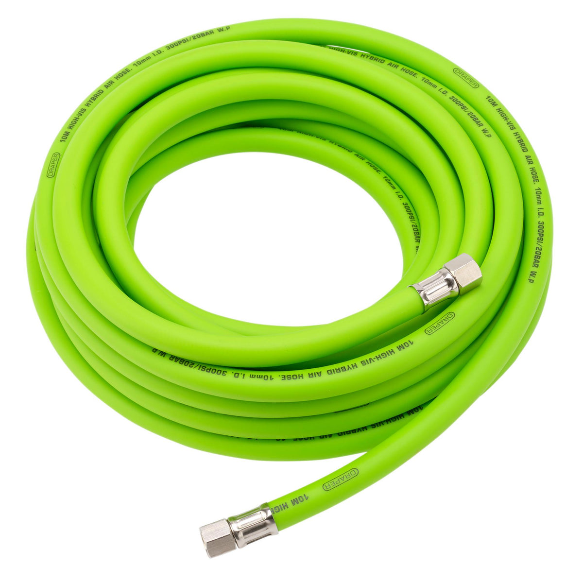 High Visibility Hybrid Air Hose, 10m x 10mm, 1/4" BSP, Green
