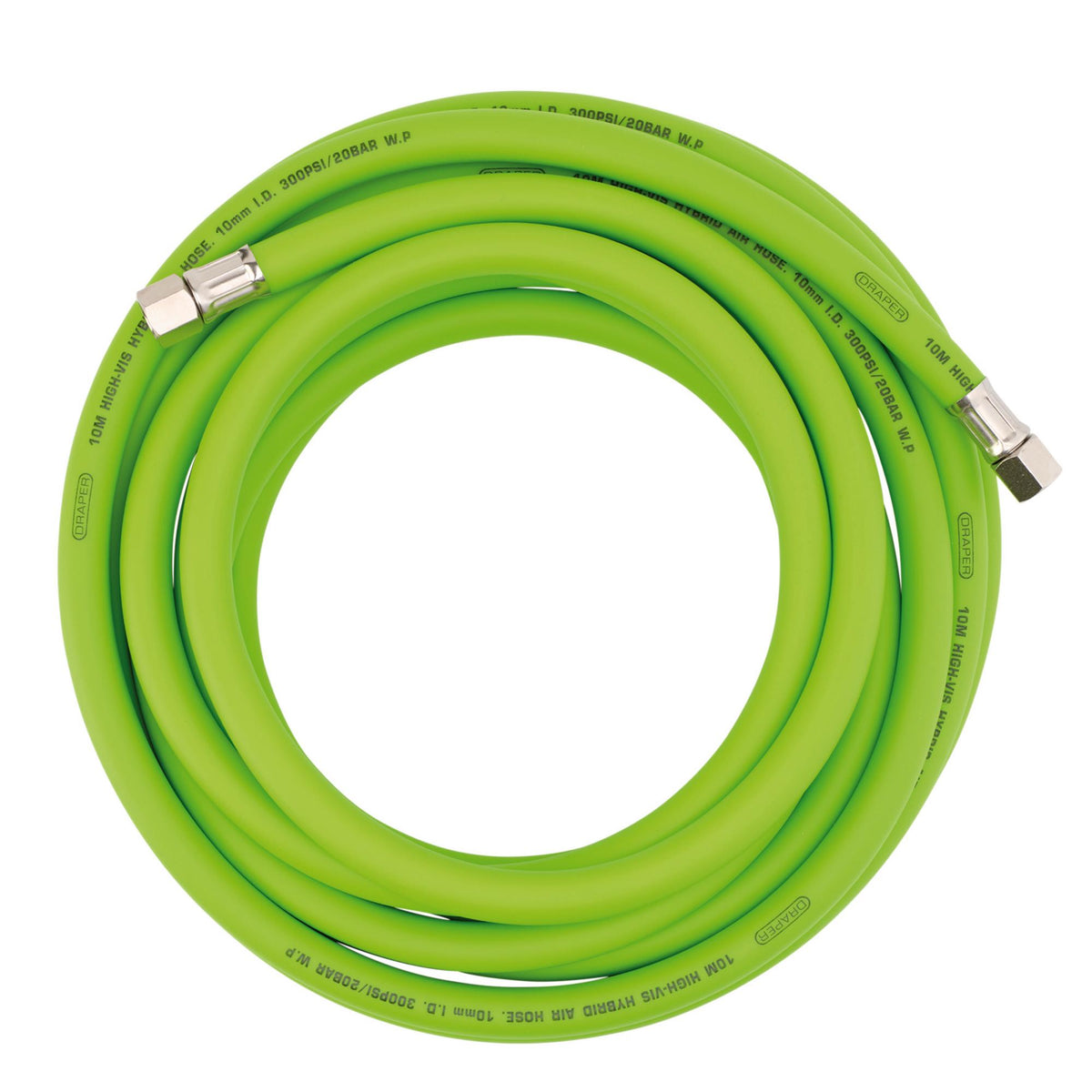 High Visibility Hybrid Air Hose, 10m x 10mm, 1/4" BSP, Green