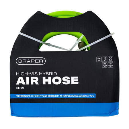 High Visibility Hybrid Air Hose, 10m x 10mm, 1/4" BSP, Green