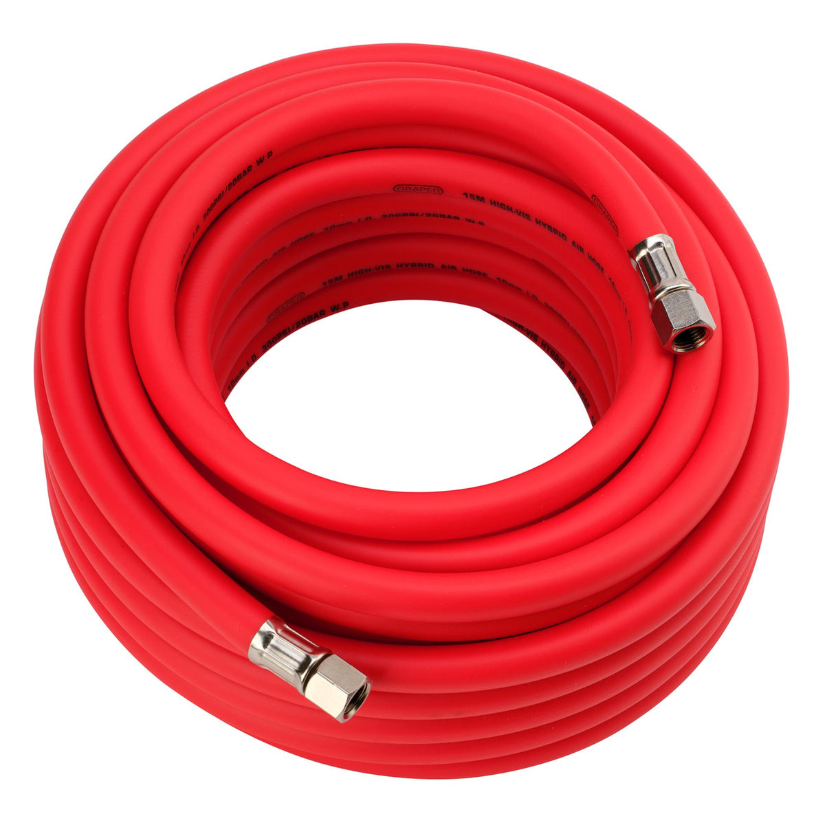 High Visibility Hybrid Air Hose, 15m x 10mm, 1/4" BSP, Red