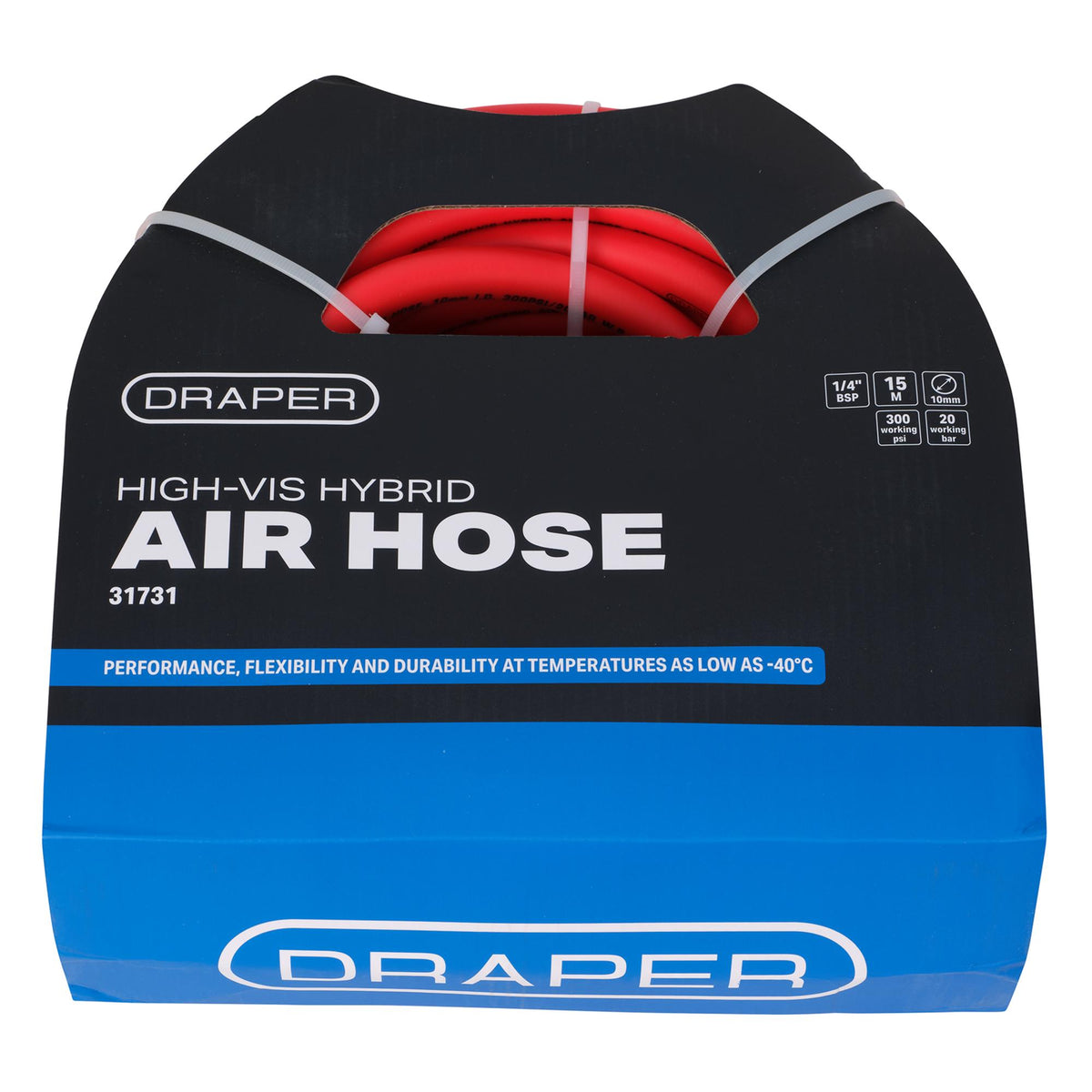 High Visibility Hybrid Air Hose, 15m x 10mm, 1/4" BSP, Red