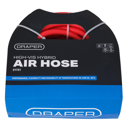 High Visibility Hybrid Air Hose, 15m x 10mm, 1/4" BSP, Red