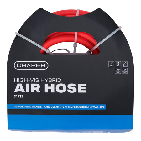High Visibility Hybrid Air Hose, 15m x 10mm, 1/4" BSP, Red