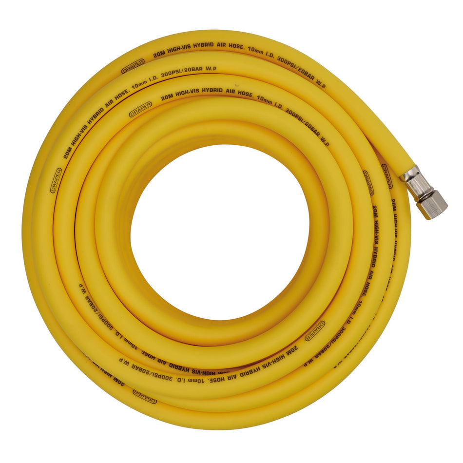 High Visibility Hybrid Air Hose, 20m x 10mm, 1/4" BSP, Yellow
