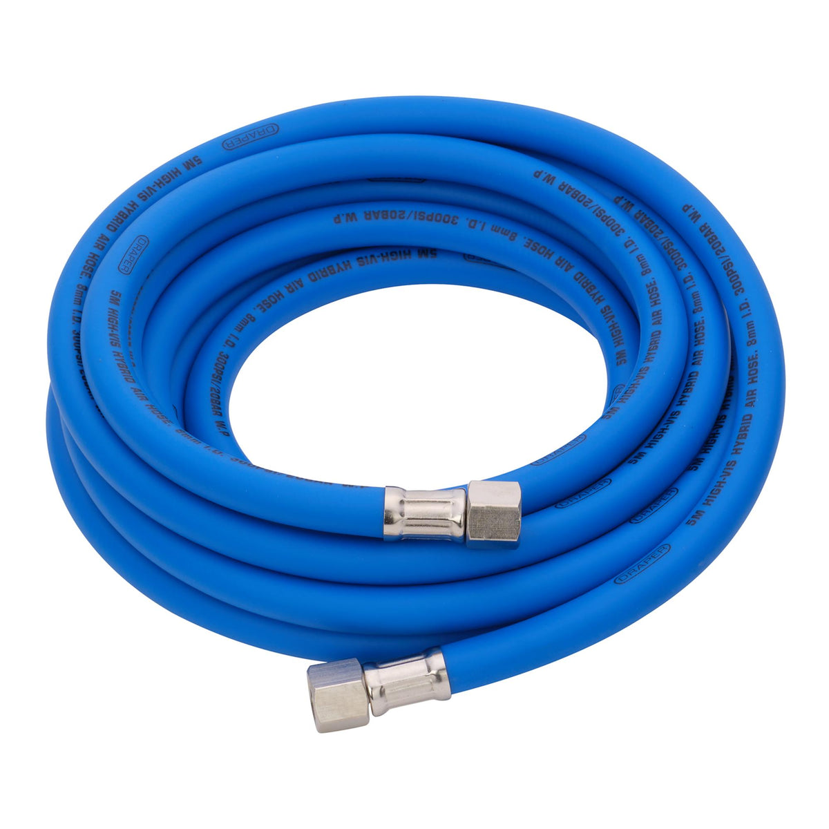 High Visibility Hybrid Air Hose, 5m x 8mm, 1/4" BSP, Blue