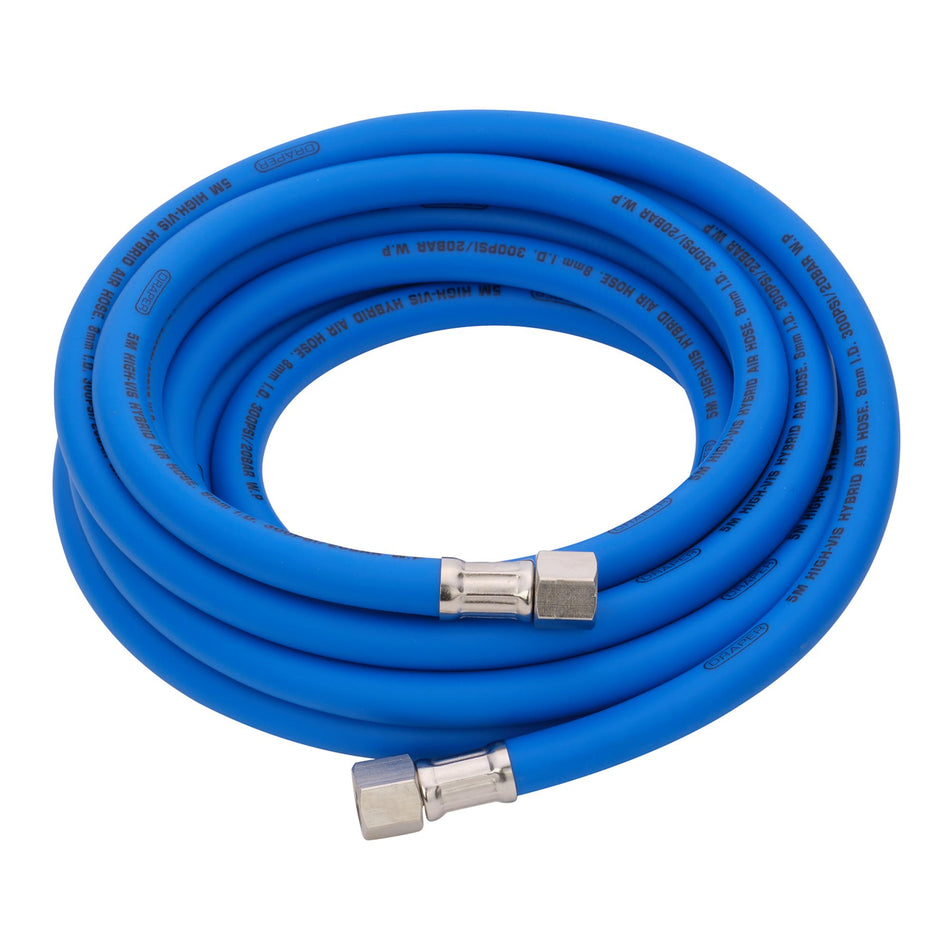 High Visibility Hybrid Air Hose, 5m x 8mm, 1/4" BSP, Blue