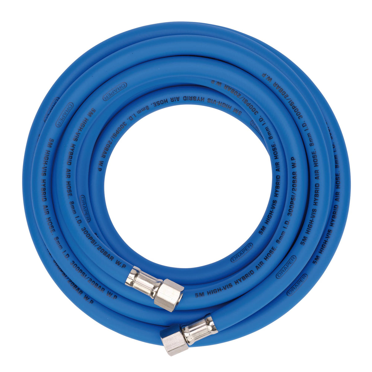 High Visibility Hybrid Air Hose, 5m x 8mm, 1/4" BSP, Blue