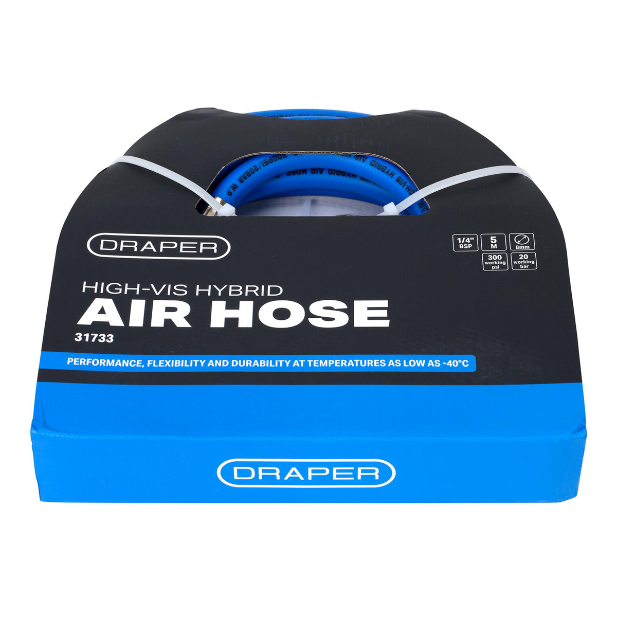 High Visibility Hybrid Air Hose, 5m x 8mm, 1/4" BSP, Blue