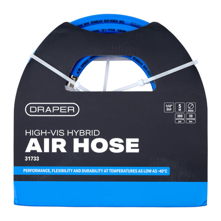 High Visibility Hybrid Air Hose, 5m x 8mm, 1/4" BSP, Blue