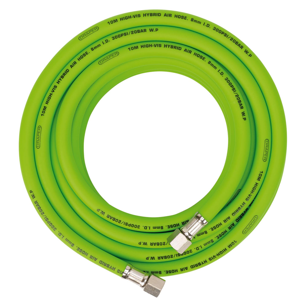 High Visibility Hybrid Air Hose, 10m x 8mm, 1/4" BSP, Green