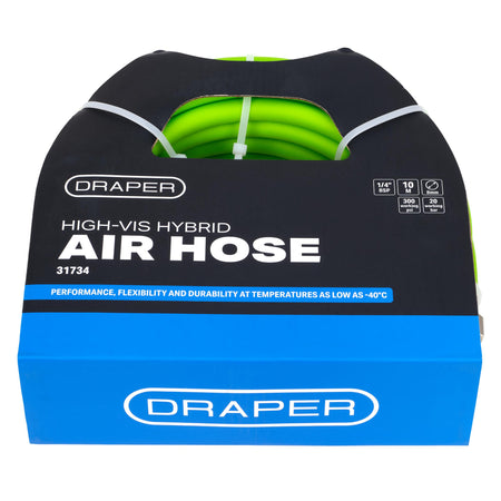 High Visibility Hybrid Air Hose, 10m x 8mm, 1/4" BSP, Green