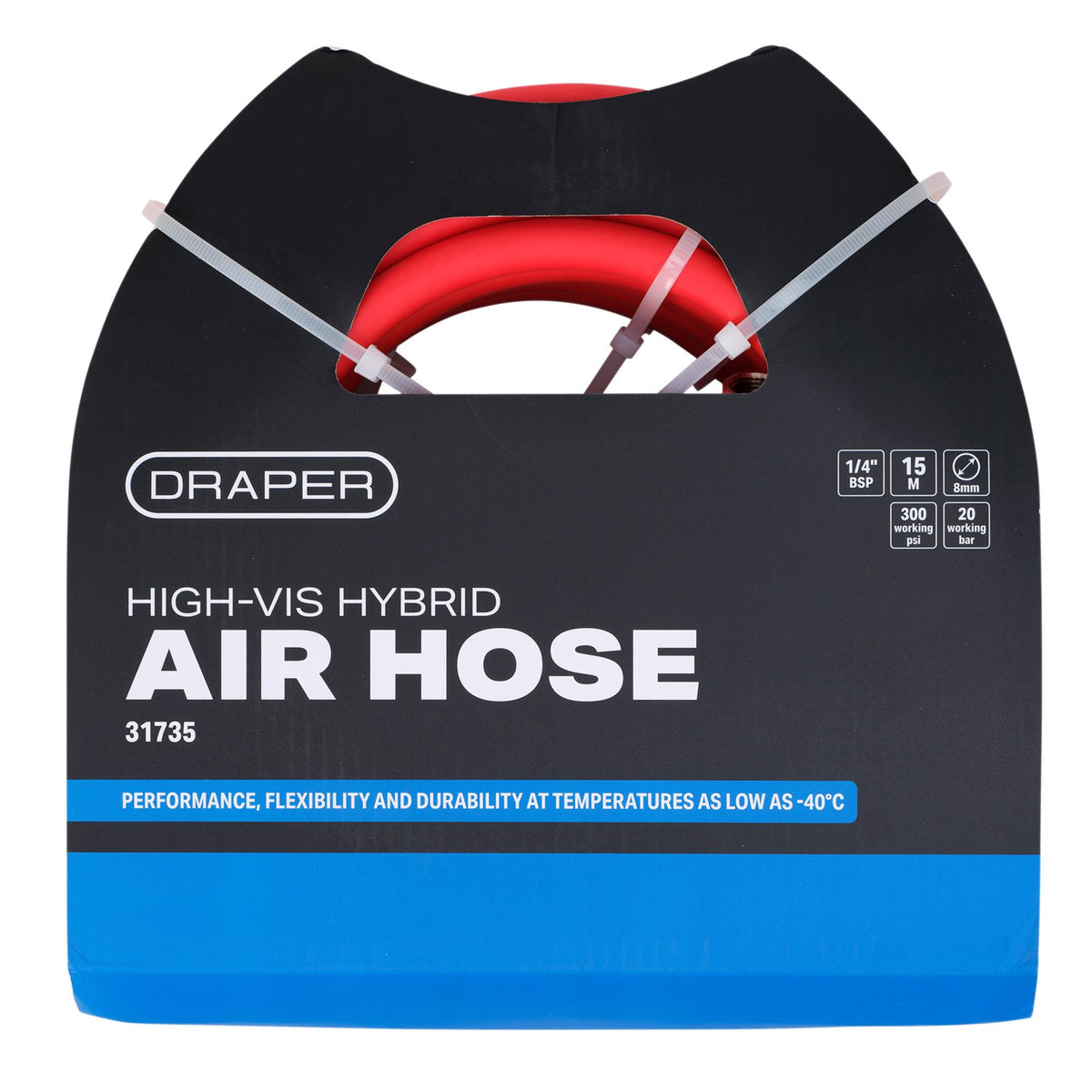 High Visibility Hybrid Air Hose, 15m x 8mm, 1/4" BSP, Red