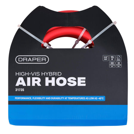 High Visibility Hybrid Air Hose, 15m x 8mm, 1/4" BSP, Red