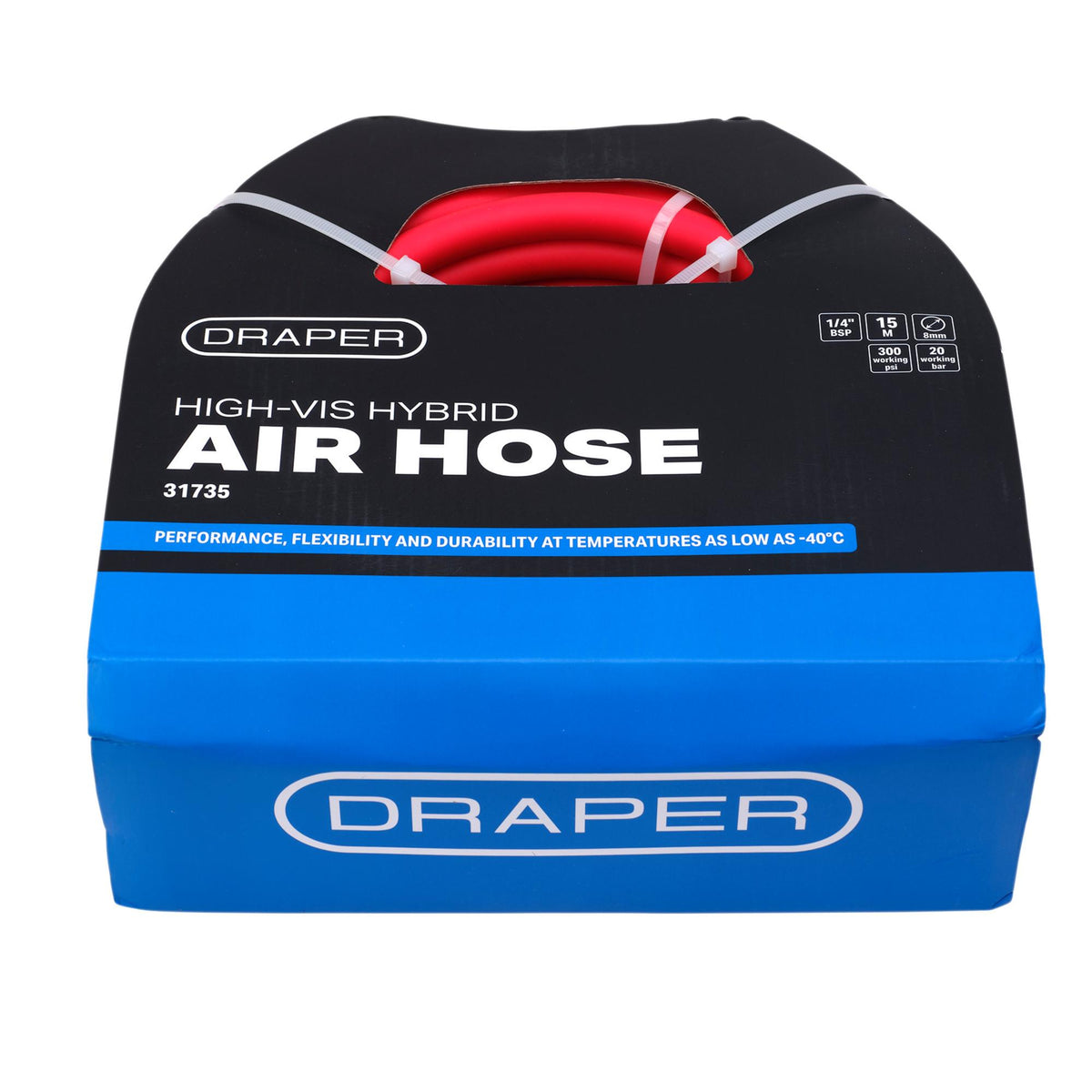 High Visibility Hybrid Air Hose, 15m x 8mm, 1/4" BSP, Red