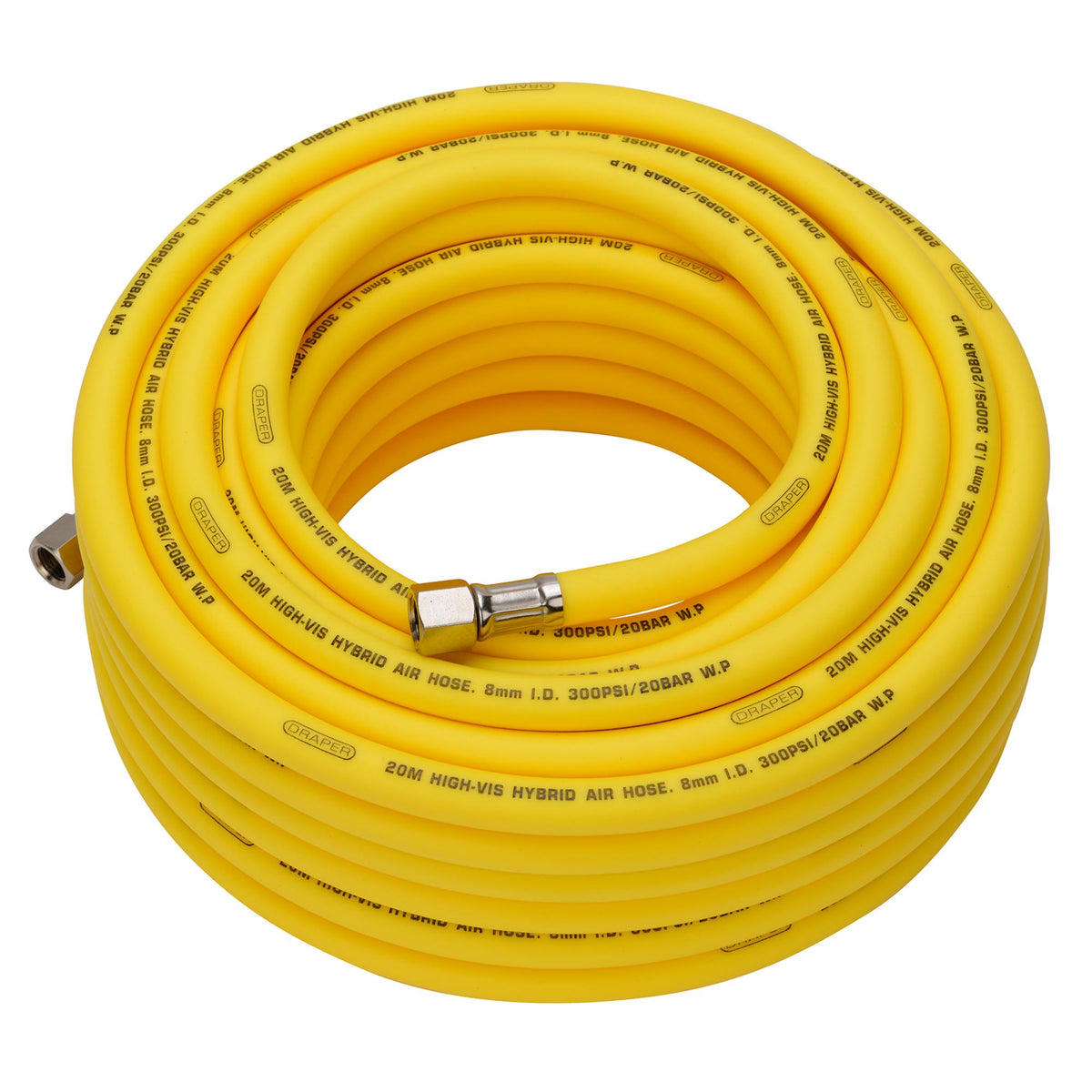 High Visibility Hybrid Air Hose, 20m x 8mm, 1/4" BSP, Yellow