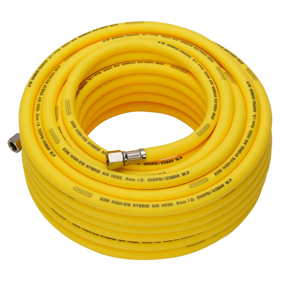 High Visibility Hybrid Air Hose, 20m x 8mm, 1/4" BSP, Yellow