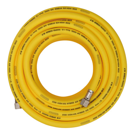 High Visibility Hybrid Air Hose, 20m x 8mm, 1/4" BSP, Yellow