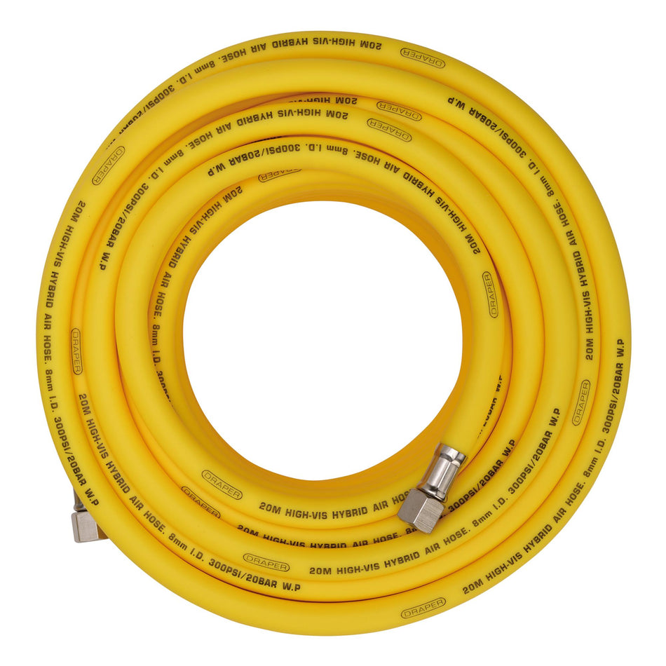 High Visibility Hybrid Air Hose, 20m x 8mm, 1/4" BSP, Yellow