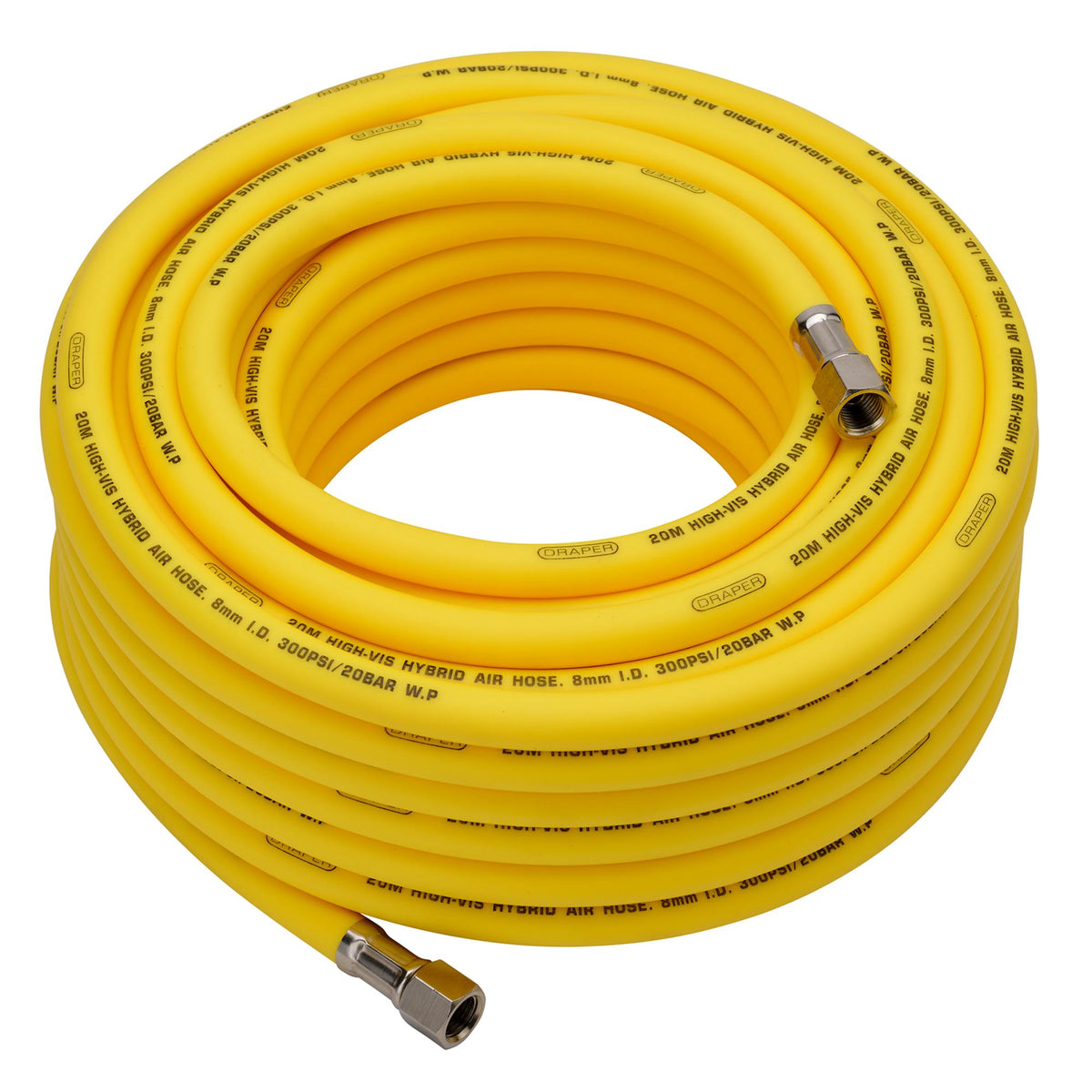 High Visibility Hybrid Air Hose, 20m x 8mm, 1/4" BSP, Yellow