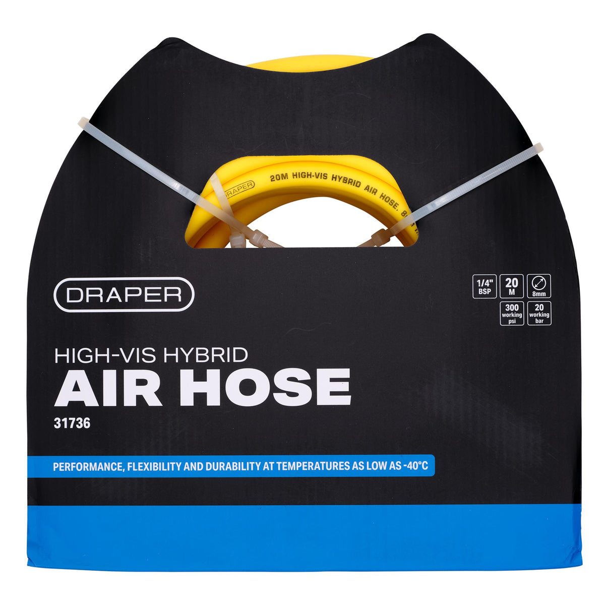 High Visibility Hybrid Air Hose, 20m x 8mm, 1/4" BSP, Yellow