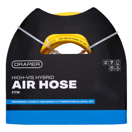 High Visibility Hybrid Air Hose, 20m x 8mm, 1/4" BSP, Yellow
