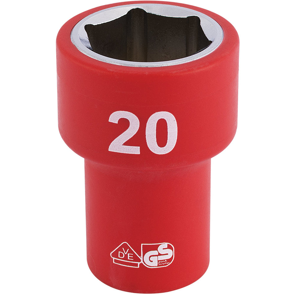 DRAPER 3/8" Sq. Dr. Fully Insulated VDE Socket (20mm): Model No. D6VDE-MM