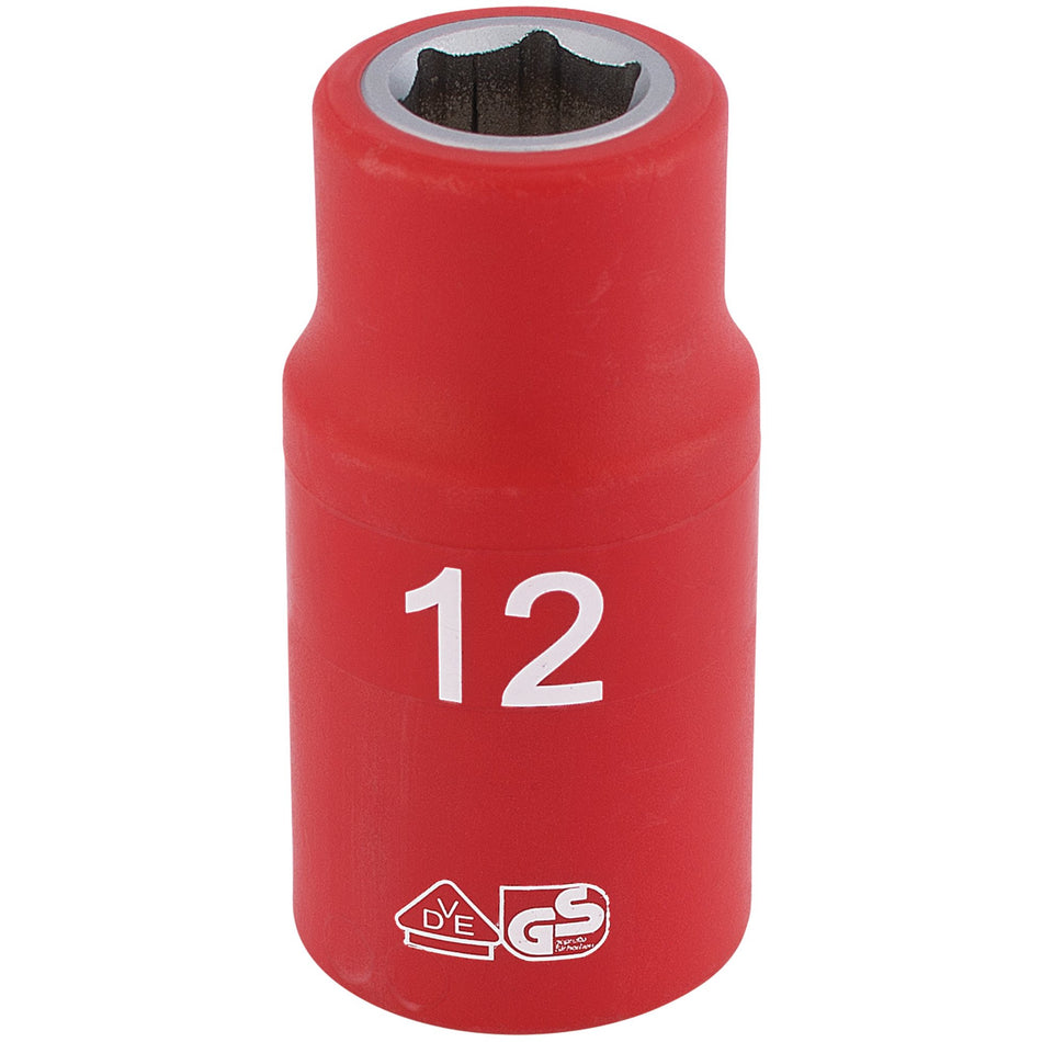 DRAPER 1/2" Sq. Dr. Fully Insulated VDE Socket (12mm): Model No. H6VDE-MM/B