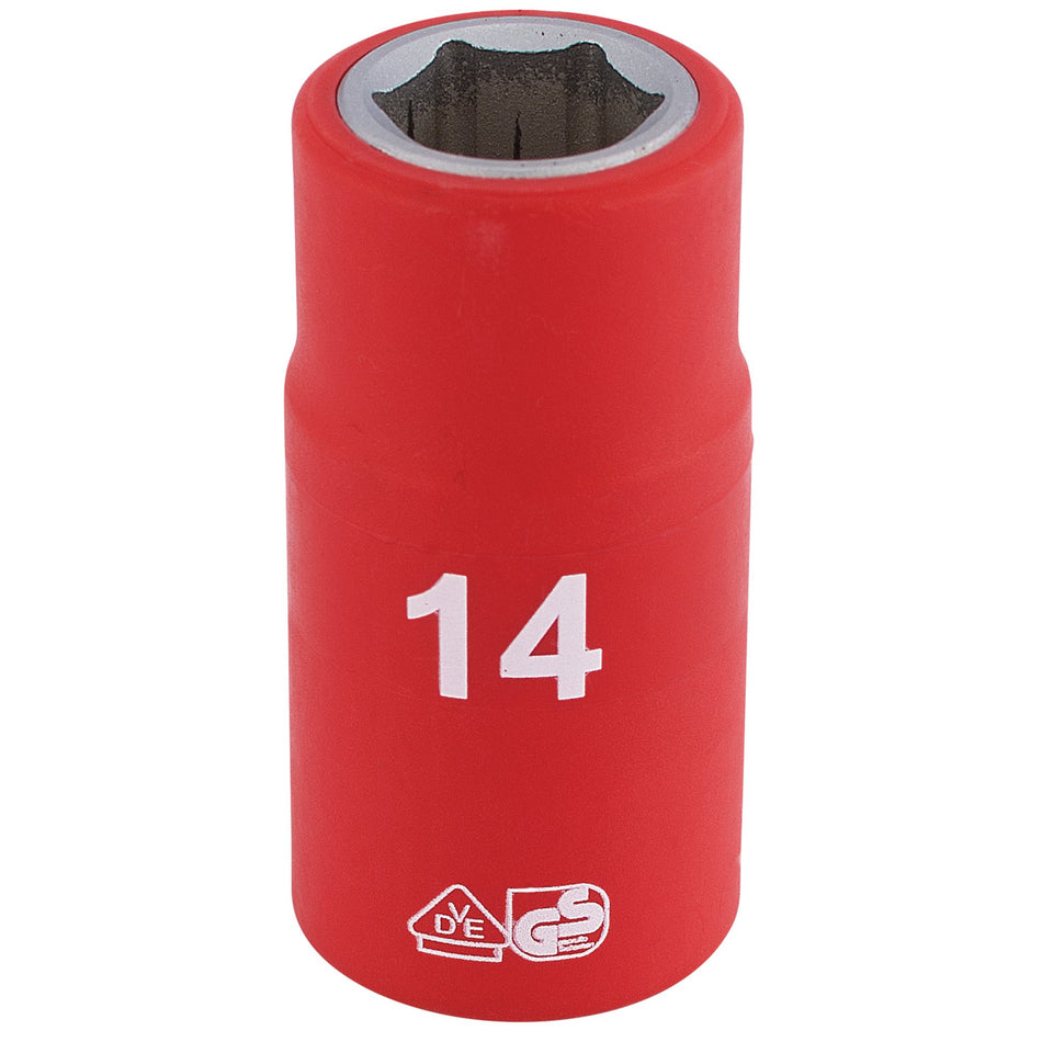 DRAPER 1/2" Sq. Dr. Fully Insulated VDE Socket (14mm): Model No. H6VDE-MM/B