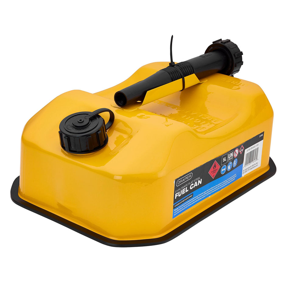 Explosafe Flat Steel Fuel Can, 5L, Yellow