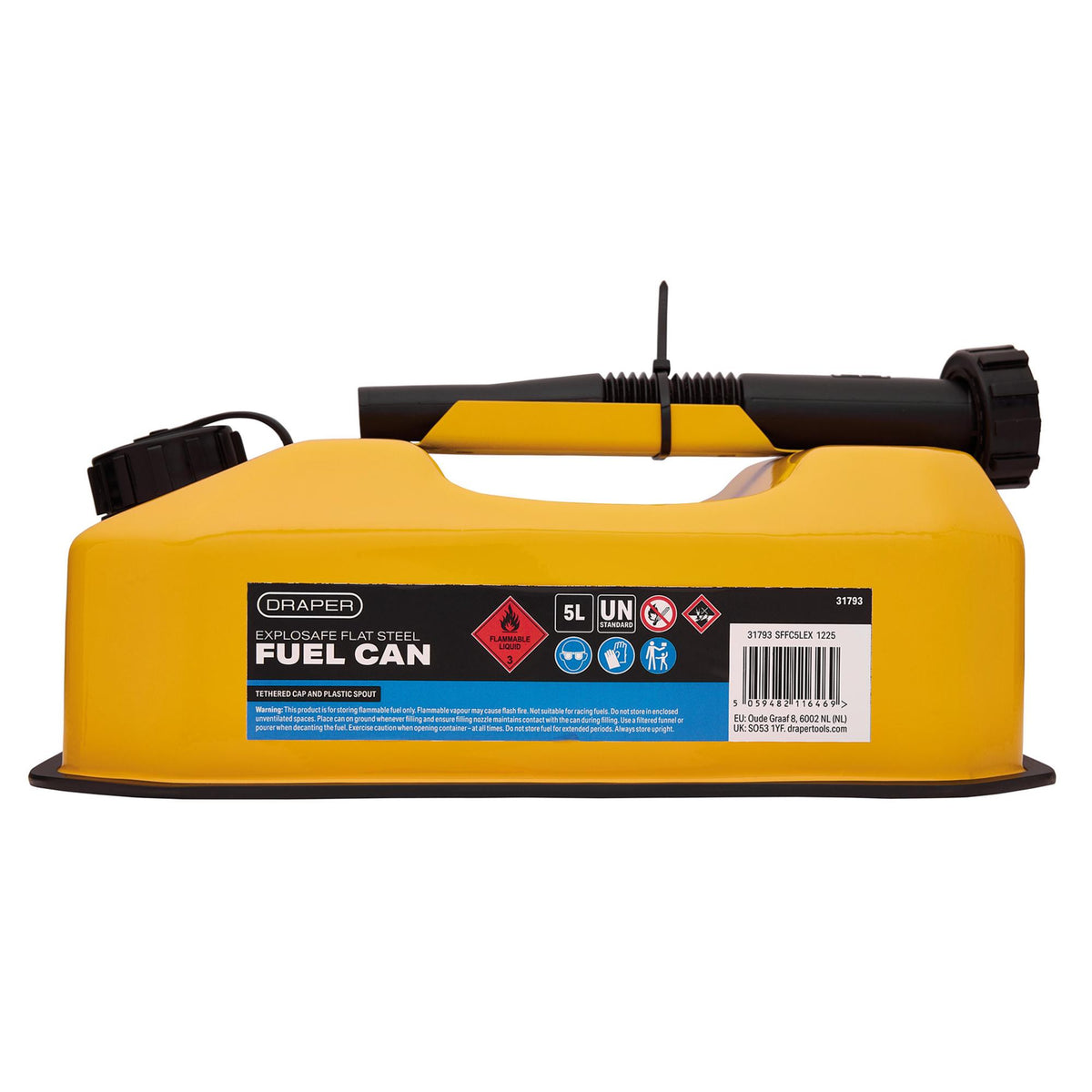 Explosafe Flat Steel Fuel Can, 5L, Yellow