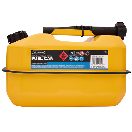 Explosafe Flat Steel Fuel Can, 10L, Yellow