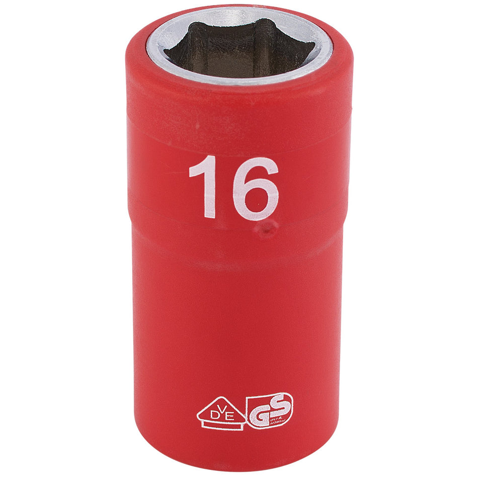 DRAPER 1/2" Sq. Dr. Fully Insulated VDE Socket (16mm): Model No. H6VDE-MM/B