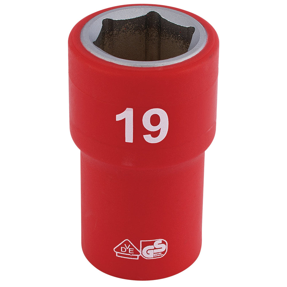 DRAPER 1/2" Sq. Dr. Fully Insulated VDE Socket (19mm): Model No. H6VDE-MM/B