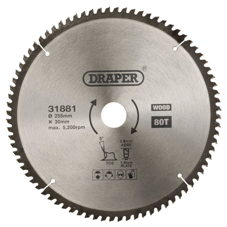 TCT Triple Chip Grind Circular Saw Blade, 255 x 30mm, 80T: Model No. SBTCG1
