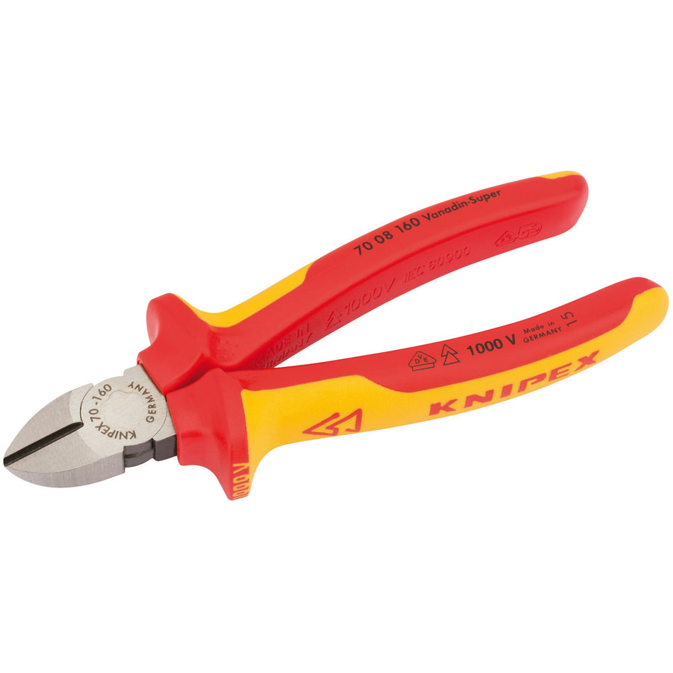 Knipex 160mm Fully Insulated Diagonal Side Cutters : Model No.70 08 160UKSBE
