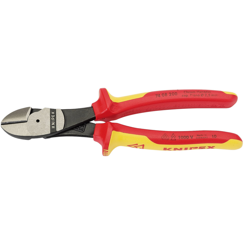 Knipex 200mm Fully Insulated High Leverage Diagonal Side Cutters : Model No.74 08 200UKSBE