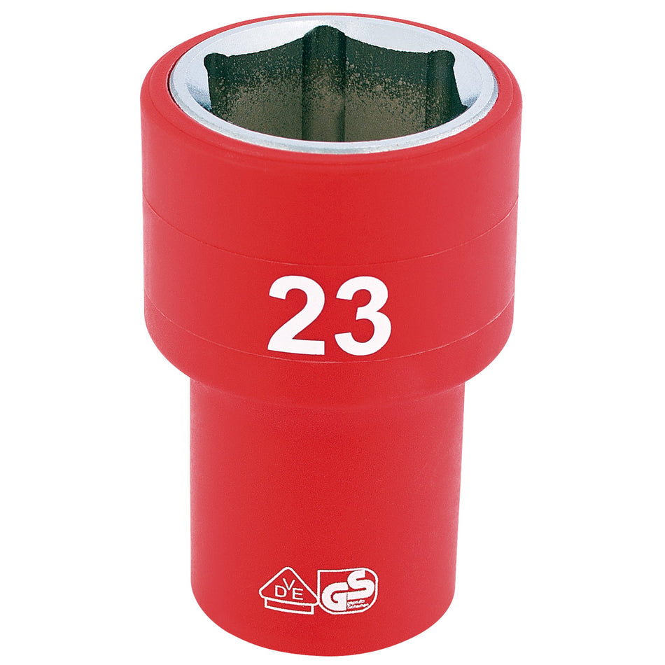 DRAPER 1/2" Sq. Dr. Fully Insulated VDE Socket (23mm): Model No. H6VDE-MM/B