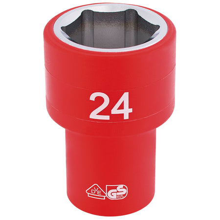 DRAPER 1/2" Sq. Dr. Fully Insulated VDE Socket (24mm): Model No. H6VDE-MM/B