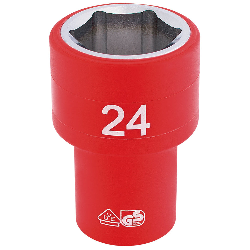 DRAPER 1/2" Sq. Dr. Fully Insulated VDE Socket (24mm): Model No. H6VDE-MM/B