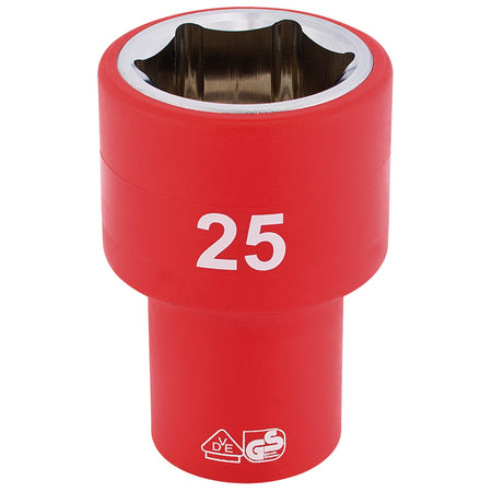 DRAPER 1/2" Sq. Dr. Fully Insulated VDE Socket (25mm): Model No. H6VDE-MM/B