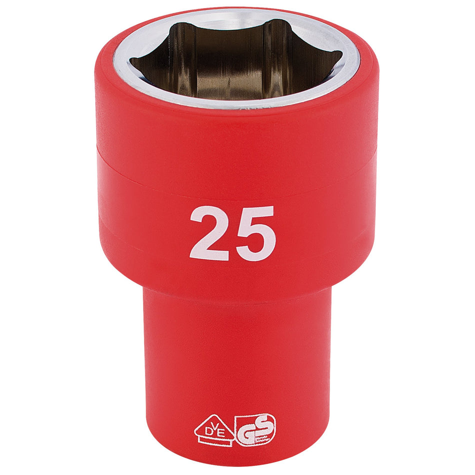 DRAPER 1/2" Sq. Dr. Fully Insulated VDE Socket (25mm): Model No. H6VDE-MM/B