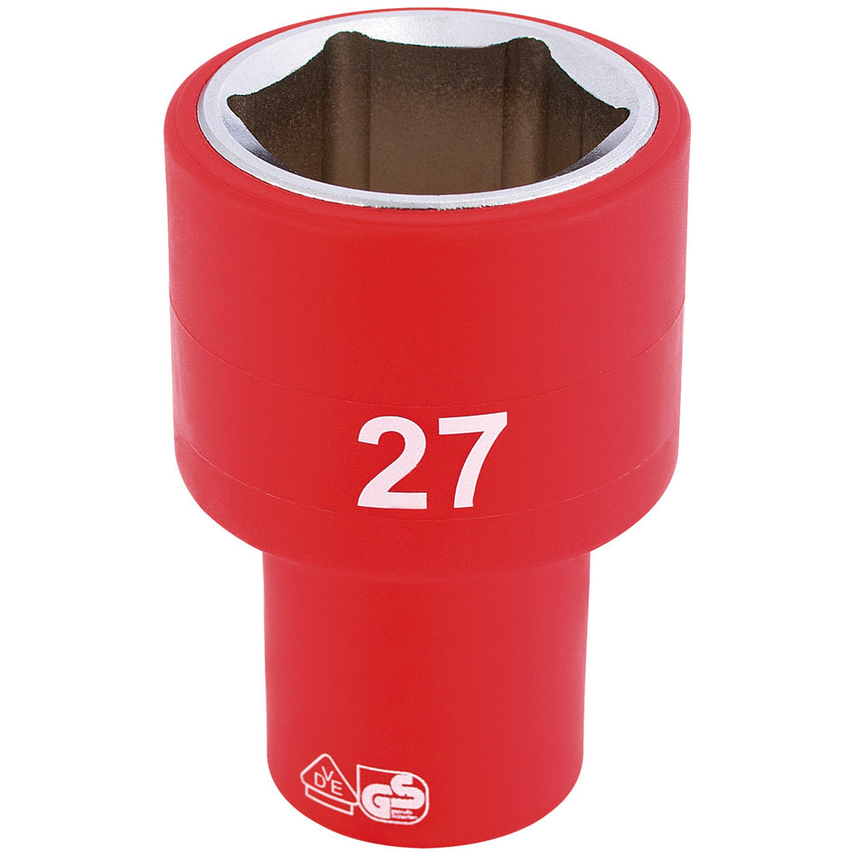 DRAPER 1/2" Sq. Dr. Fully Insulated VDE Socket (27mm): Model No. H6VDE-MM/B