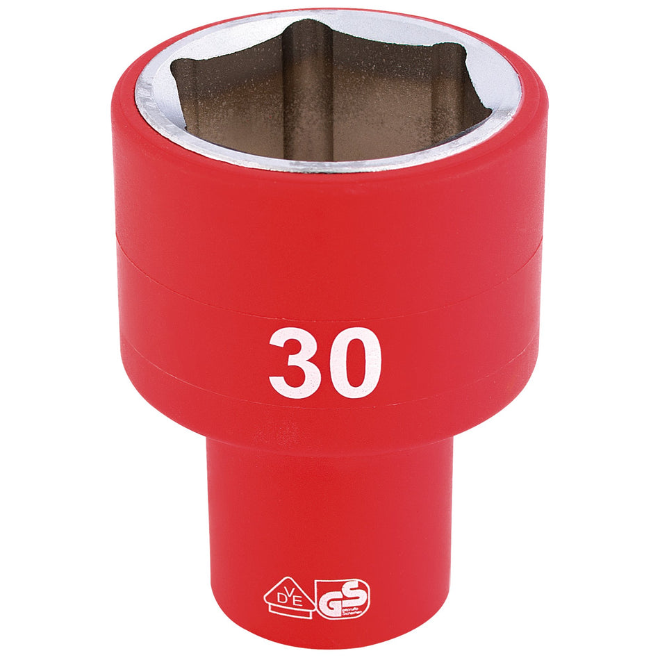 DRAPER 1/2" Sq. Dr. Fully Insulated VDE Socket (30mm): Model No. H6VDE-MM/B