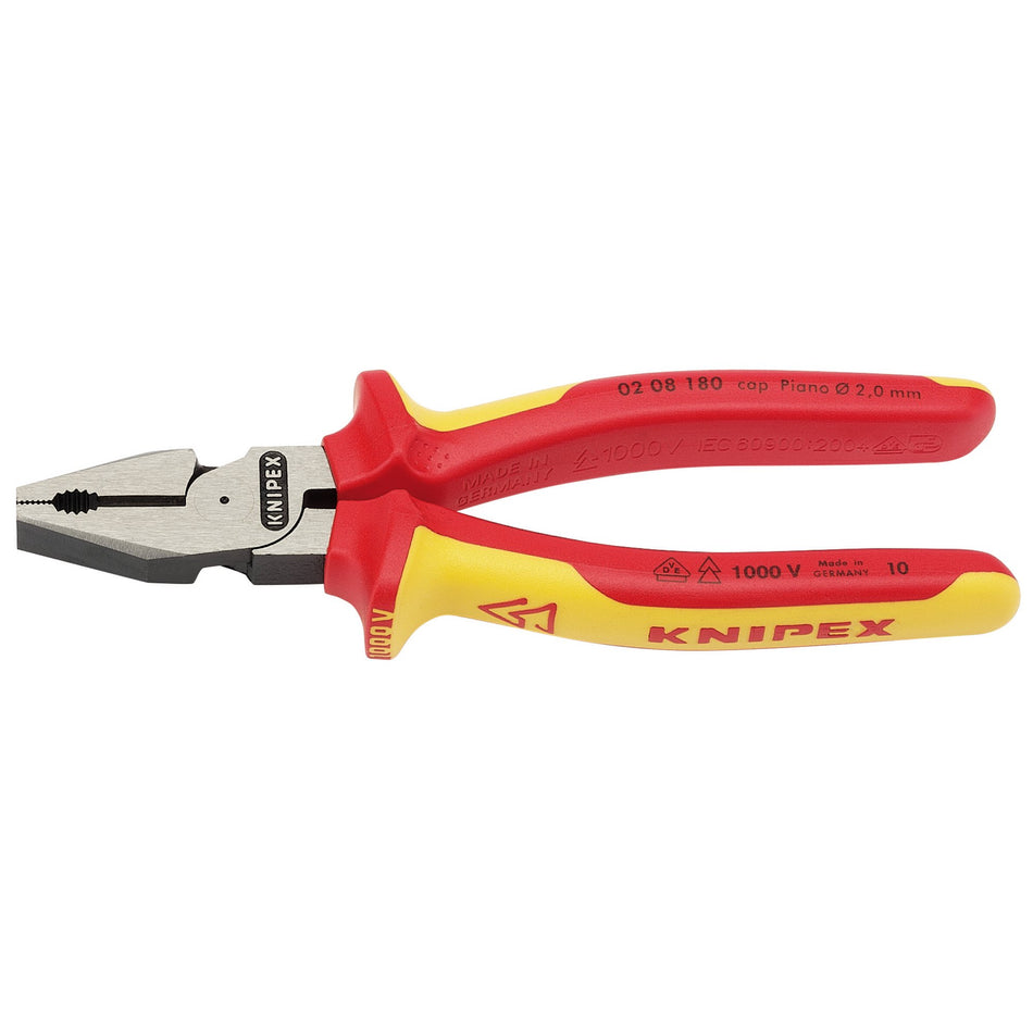 Knipex 180mm Fully InsulatedHigh Leverage Combination Pliers : Model No.02 08 180UKSBE