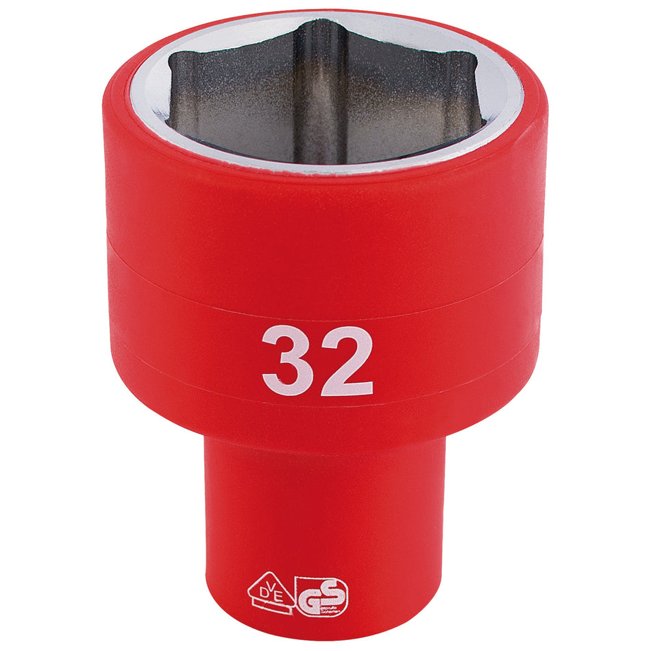 DRAPER 1/2" Sq. Dr. Fully Insulated VDE Socket (32mm): Model No. H6VDE-MM/B