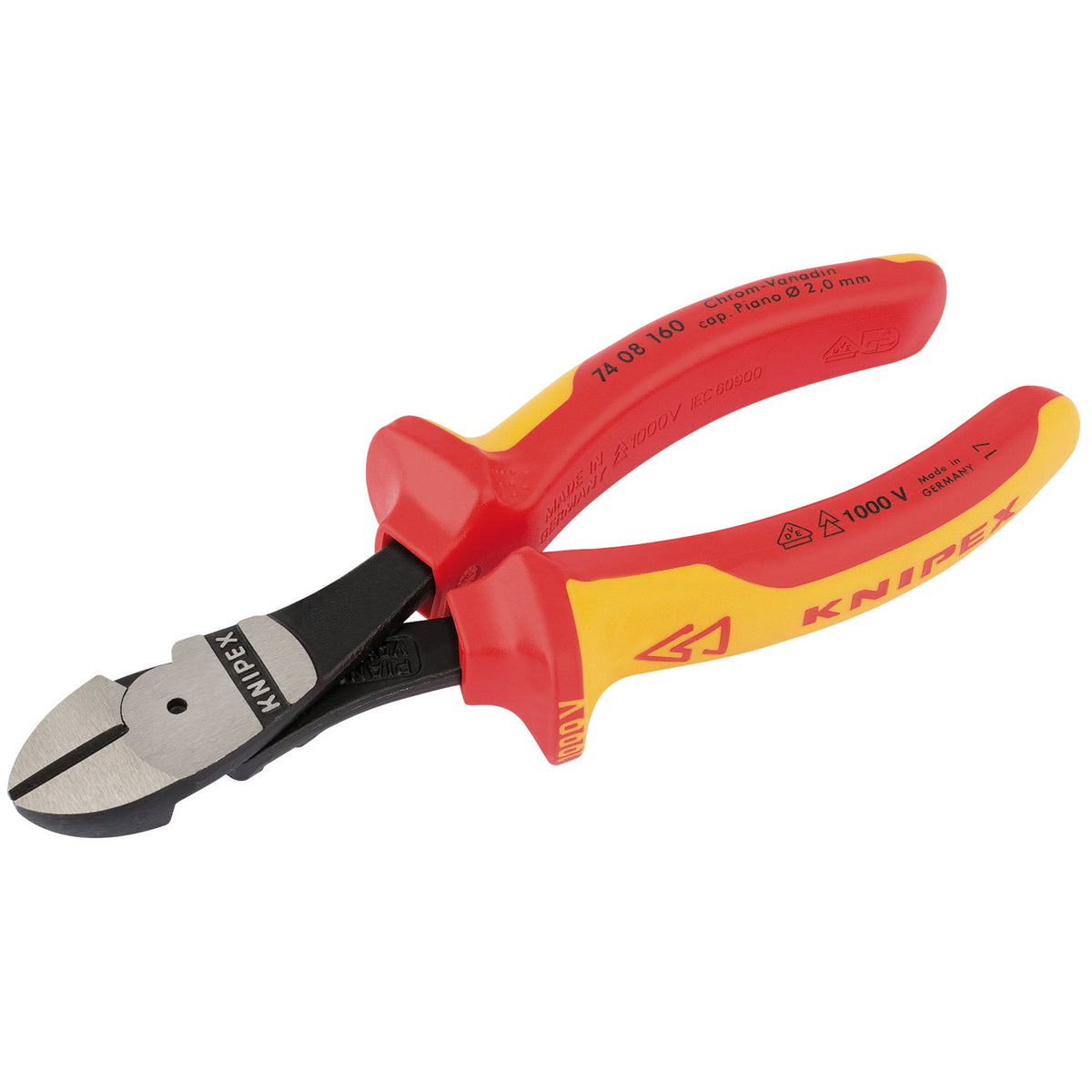 Knipex 160mm Fully Insulated High Leverage Diagonal Side Cutters : Model No.74 08 160UKSBE