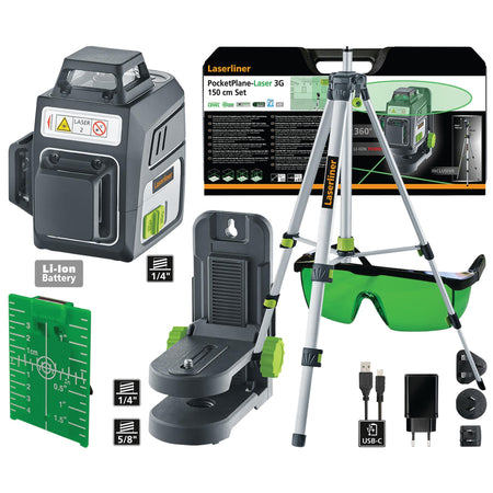 Laserliner 036.703A PocketPlane-Laser 3G Set Three-Dimensional Laser, 150cm