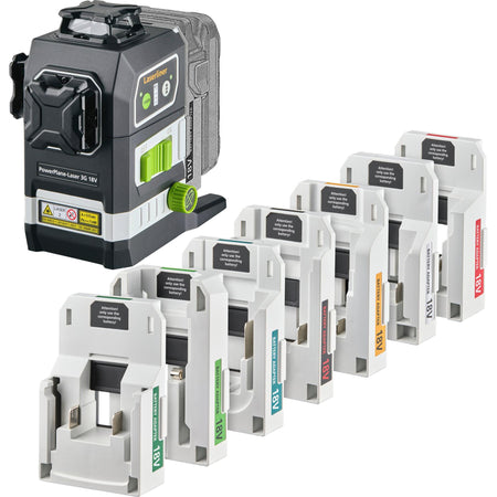 Laserliner 036.380-1 PowerPlane-Laser 3G Multi-18V Three-Dimensional Green Laser Kit with 7 Power Adapters